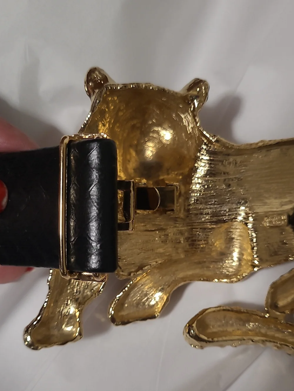 VTG Mimi Di 1987  Leopard Belt Buckle Black Gold Lux Animal  Removable Belt Leat